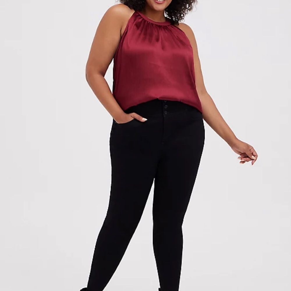 Crinkle Gauze Shiny Deep Red High Neck Tunic